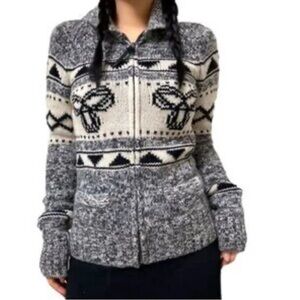 Aritzia TNA Sea to Sky Quarter Zip Sweater XS Grey Cream Lambswool Vintage